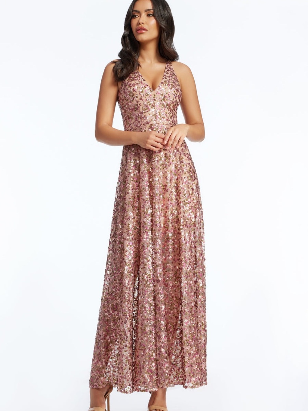Dress the Population Ariyah Sequin Gown in Blush | Size M